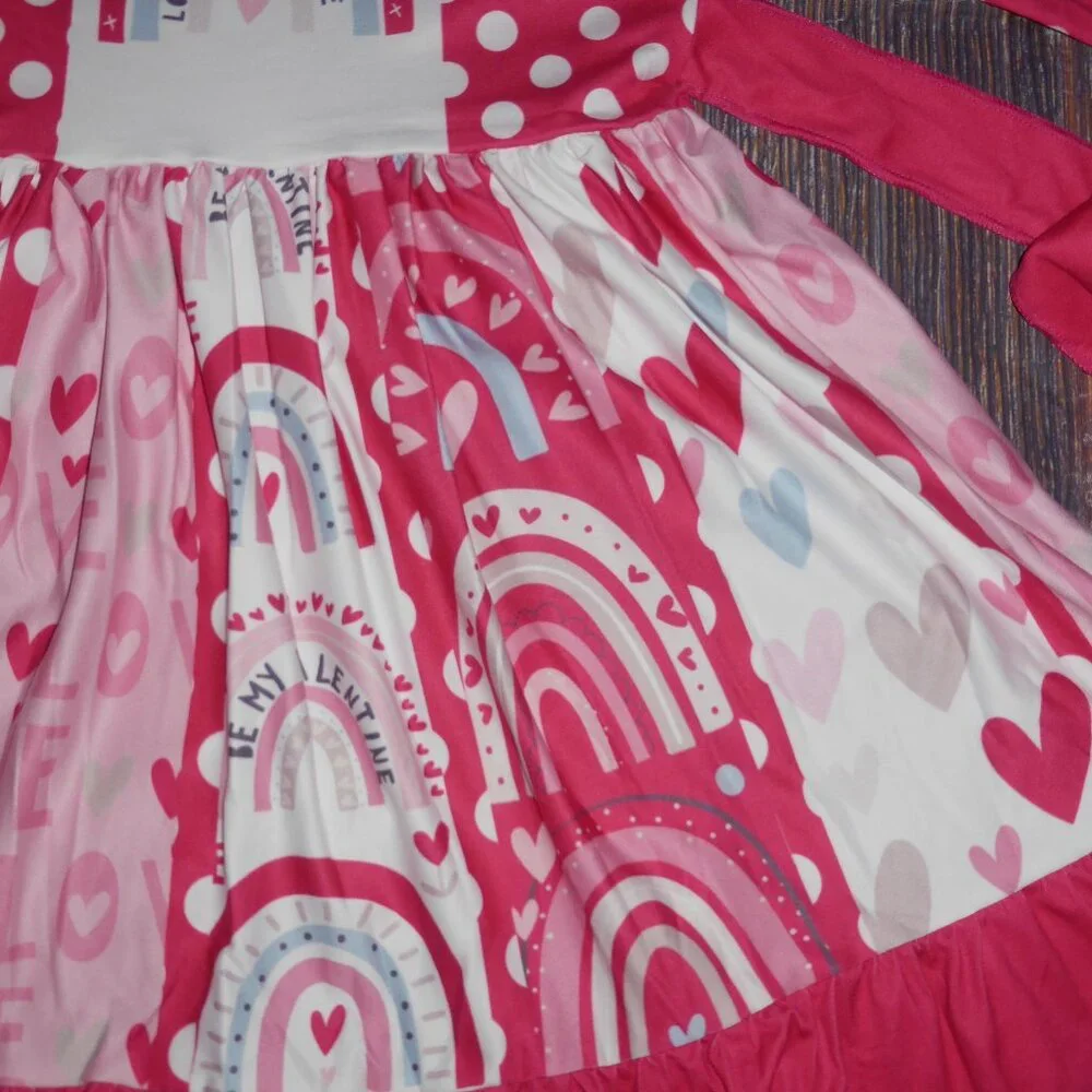 Valentine's Day Heart Rainbow Girls Boutique Girls Twirl Dress